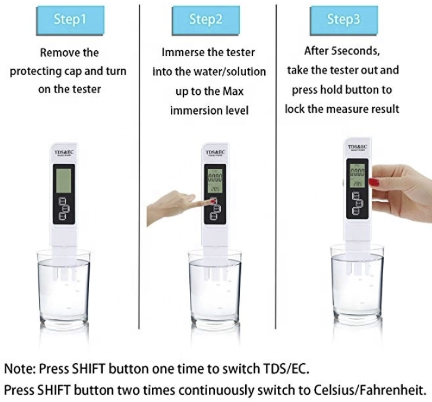 EC TDS Meter LCD Display Conductivity Tester Water Quality Monitor Reader Test
