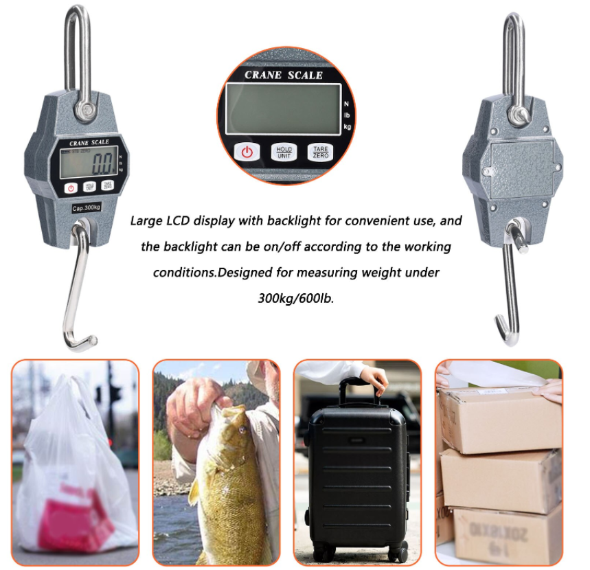 Hanging Scale Crane Scale 400kg x 0.1kg Mini Portable LCD Digital Electronic