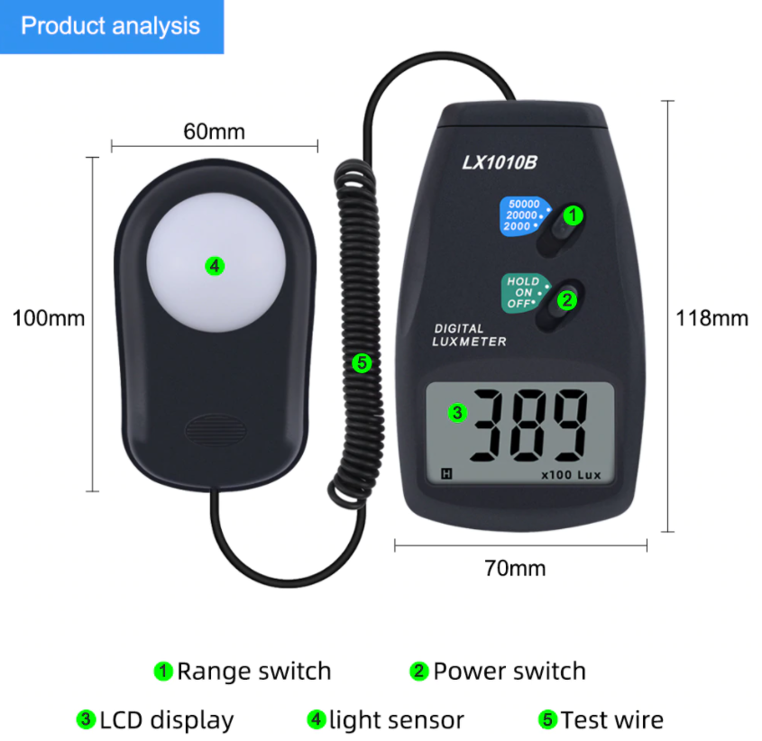 Digital Light Lux Meter Luxmeter Measure 0~50,000 Photometer illuminance LX1010B