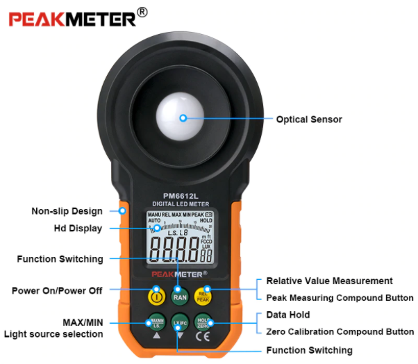 Lux Light Meter 0-200,000 Digital & Analog LCD Display Measuring Light PM6612L