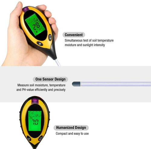 PH Tester Digital 4 in1 Measures pH Moisture Light Temperature Garden Flowers