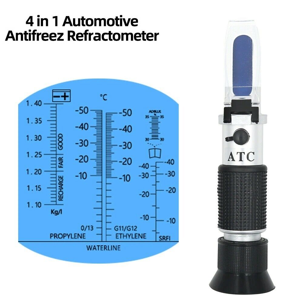 4-in-1 Antifreeze Refractometer Ethylene Glycol, Propylene Glycol, For Freezing Point Of Cooling Water, Windscreen Water, AdBlue, Battery, Diesel Exhaust Fluid 4-in-1 Antifreeze Refractometer Ethylene Glycol, Propylene Glycol, For Freezing Point Of Cooling Water, Windscreen Water, AdBlue, Battery, Diesel Exhaust Fluid
