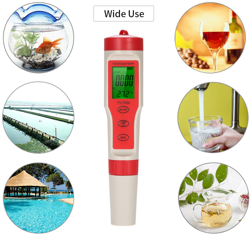 PH EC Conductivity TDS Temp 4 in 1 Meter Digital LCD Water Quality Monitor ATC