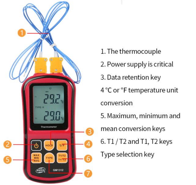 Digital Thermometer Temperature Temp Thermocouple Measure Meter Probes GM1312