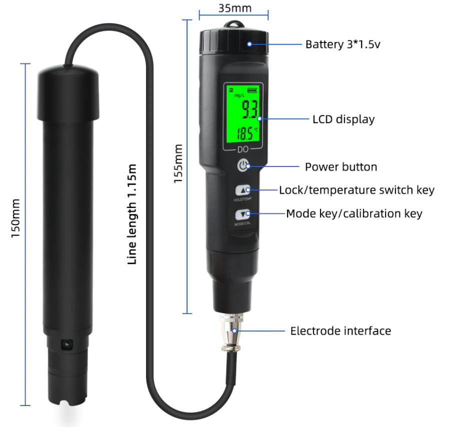 Dissolved DO Oxygen Meter Probe Tester 0-40mg/l saturation: 0.0-300% DO9100