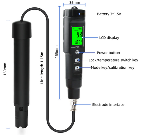 Dissolved DO Oxygen Meter Probe Tester 0-40mg/l saturation: 0.0-300% DO9100