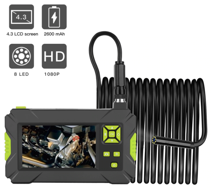 Endoscope Industrial 4.3 Inch LCD Color Screen 5m Cable  1080P with 8 LEDs