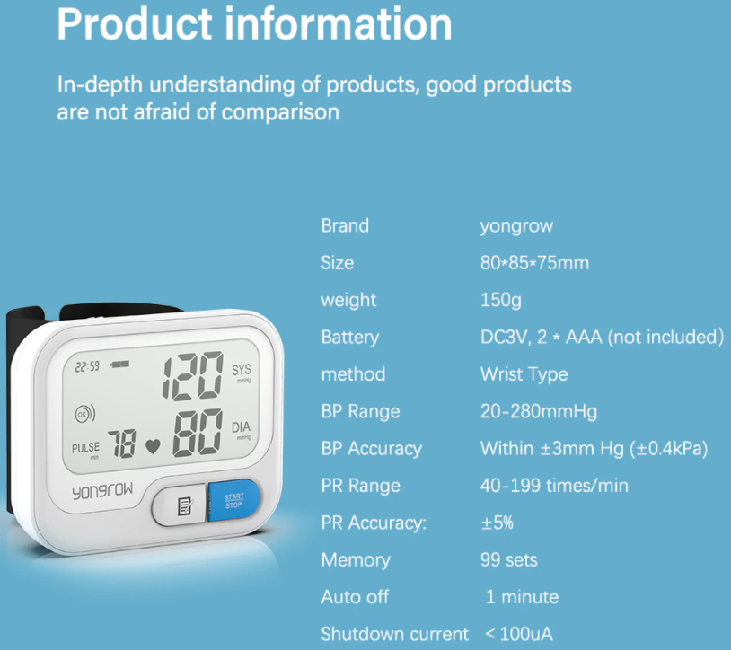Wrist Blood Pressure Monitor Meter Portable Automatic Heart Rate Pulse BP Reader