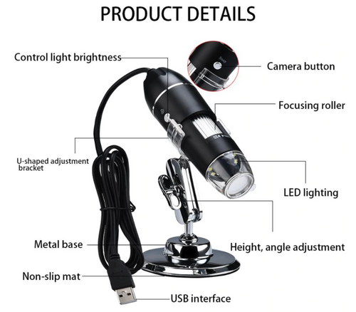 Microscope Digital 1600 x Magnification USB OTG 8-LED Light AU