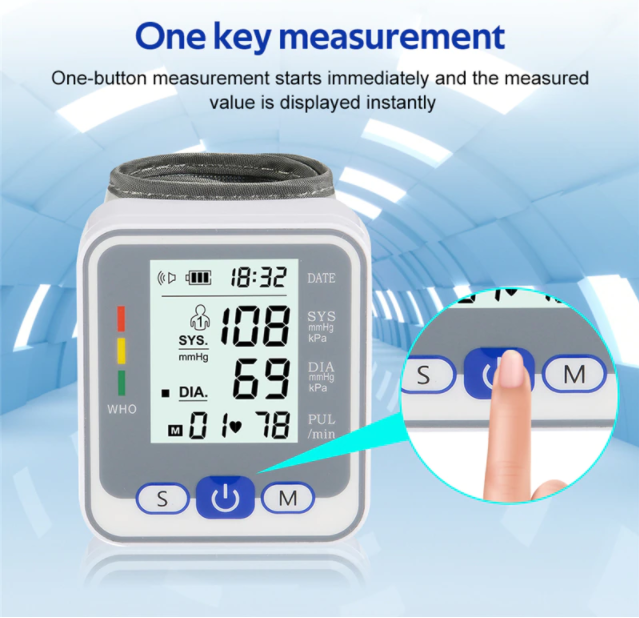 Wrist Blood Pressure Monitor Meter Portable Automatic Heart Rate Pulse BP Reader