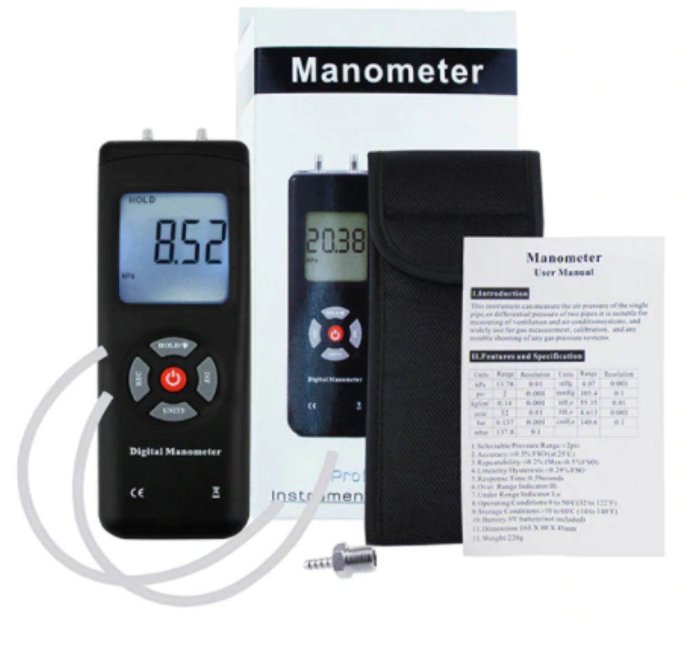 Manometer Digital Air Pressure Meter Differential Gas Tester Tool LCD Gauge