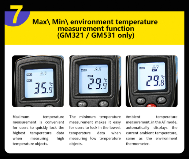 Non-Contact Temperature -50°C~530°C IR Temp Gun Infrared Thermometer GM531-B