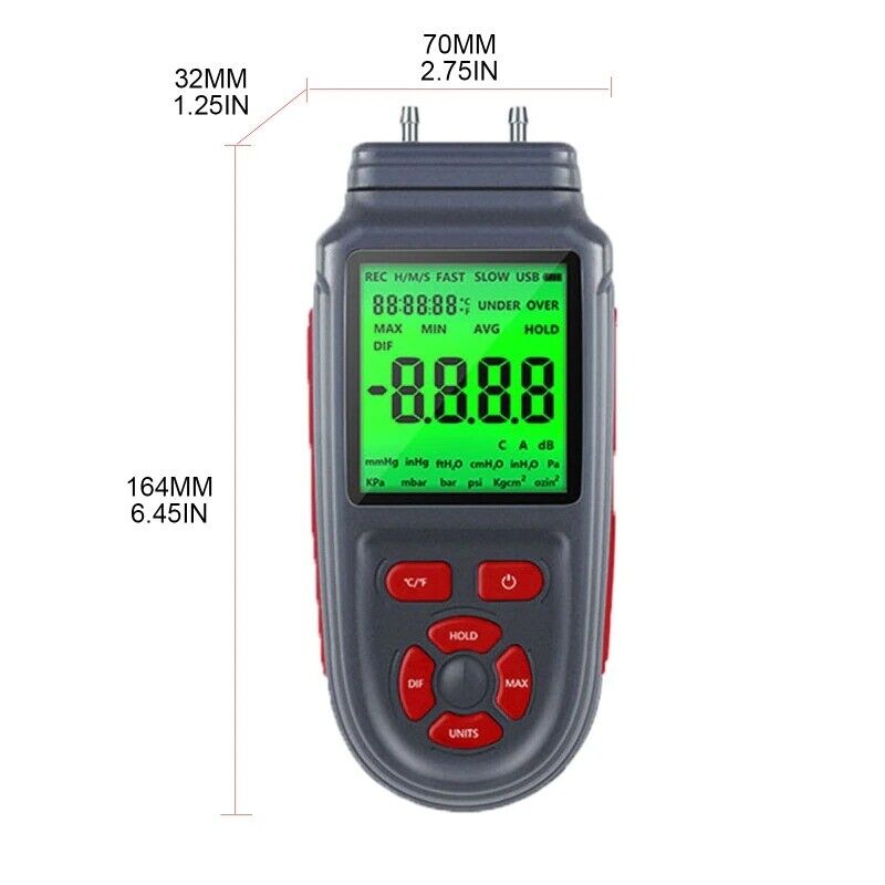 Manometer Gas Pressure Air Gauge Pressure Meter Differential Gas Tester X37E
