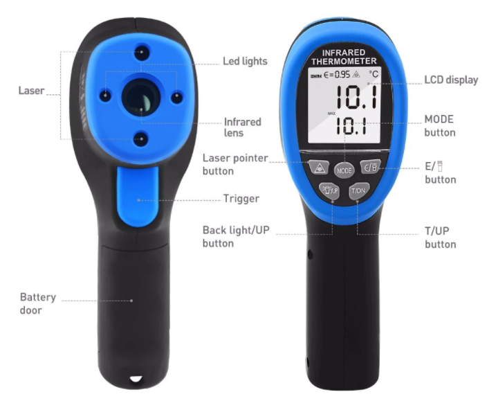 Infrared Thermometer -50-1800℃ Pyrometer IR Temperature Gun Noncontact HP-1800