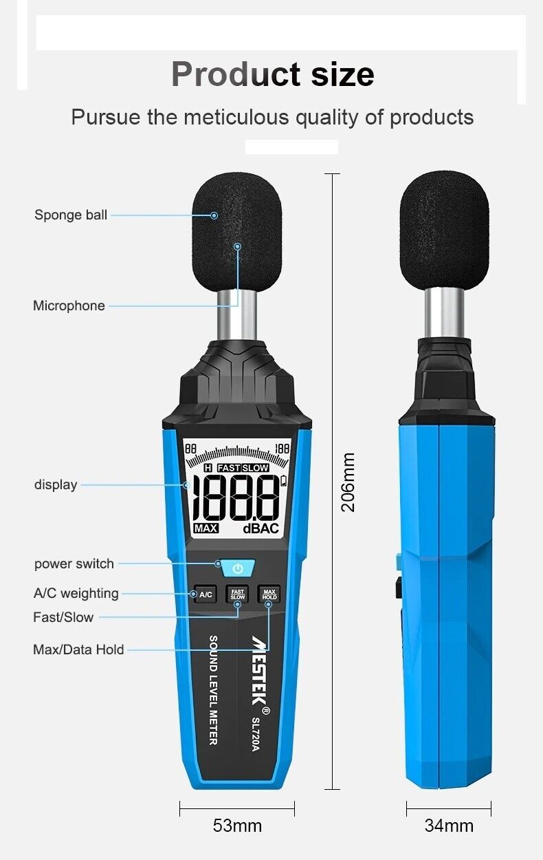 Sound Level Noise Audio Level Meter Detector  Measures 30~130dB Handheld