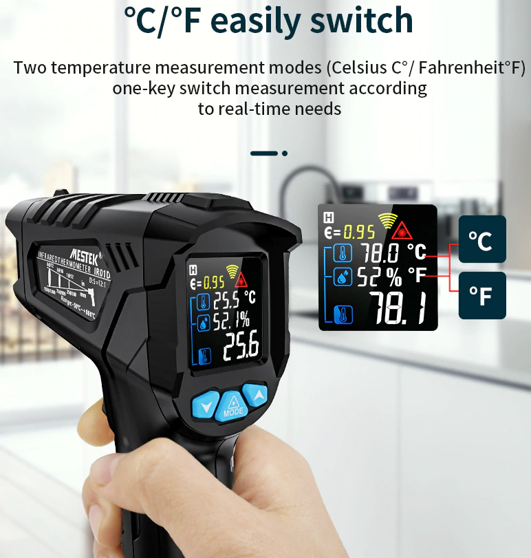 Non Contact -50 to 800°C Humidity Temperature Infrared Thermometer IR Laser Gun