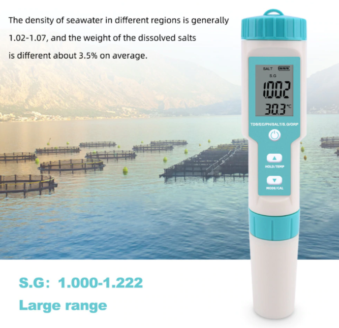 pH EC Conductivity TDS Salinity ORP SG Temp Meter 7 in 1 Monitor Tester Measures