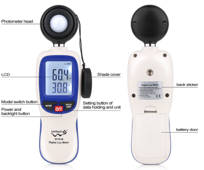 Digital Light Lux Meter Luxmeter 0~200,000 With Selectable Range