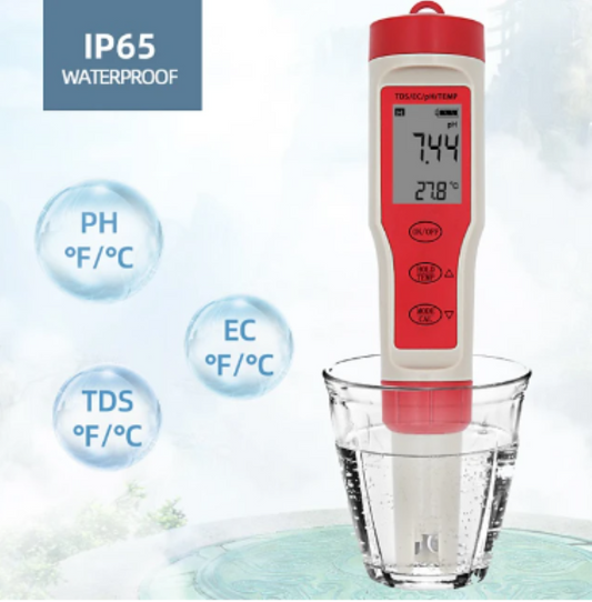 PH EC TDS Temp 4 in 1 Pen Meter Digital LCD Display Water Quality ATC