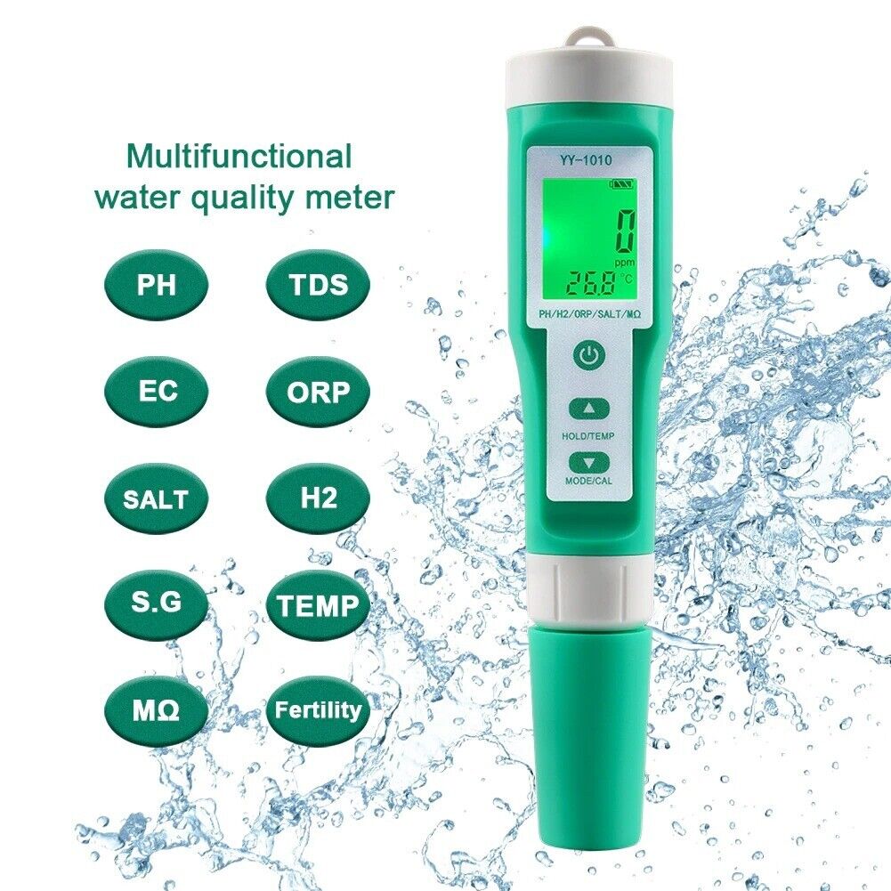 PH EC TDS ORP Salt H2 S.G Temp MΩ Fertility Meter Tester 10 in 1 Water