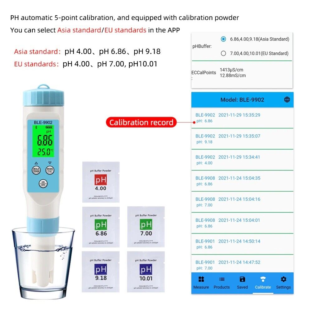 PH EC TEMP Tester Meter 3 in 1 Smart Bluetooth Data Logger Waterproof IP67