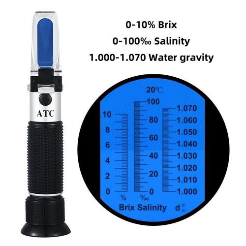 Salinity Brix SG Refractometer 0-10% Brix / 0-100% Salinity / 1.000-1.070 SG