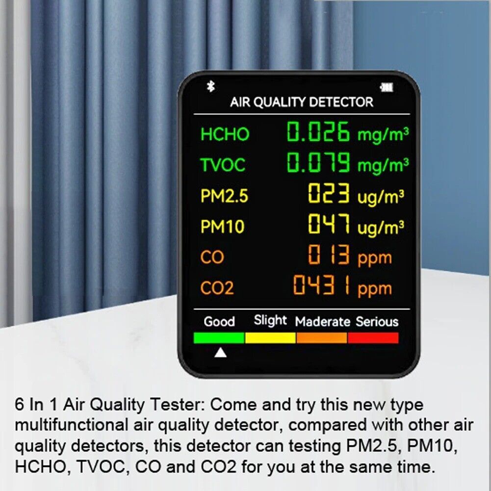 6 in 1 CO2 TVOC HCHO PM2.5 Detector LCD Digital Temperature Humidity Tester AU